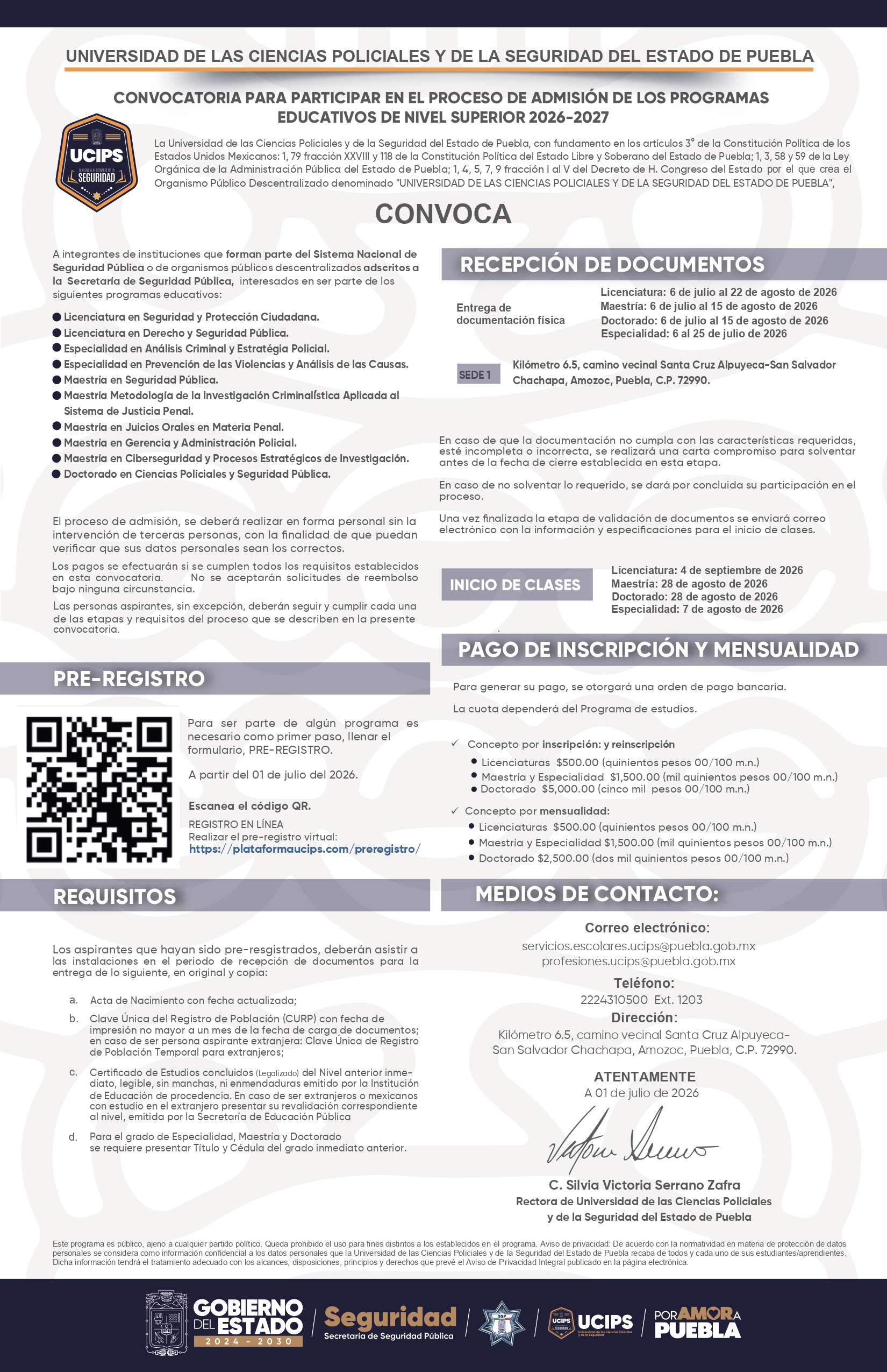 Convocatoria de Admisión Educación Superior UCIPS 2026-2027